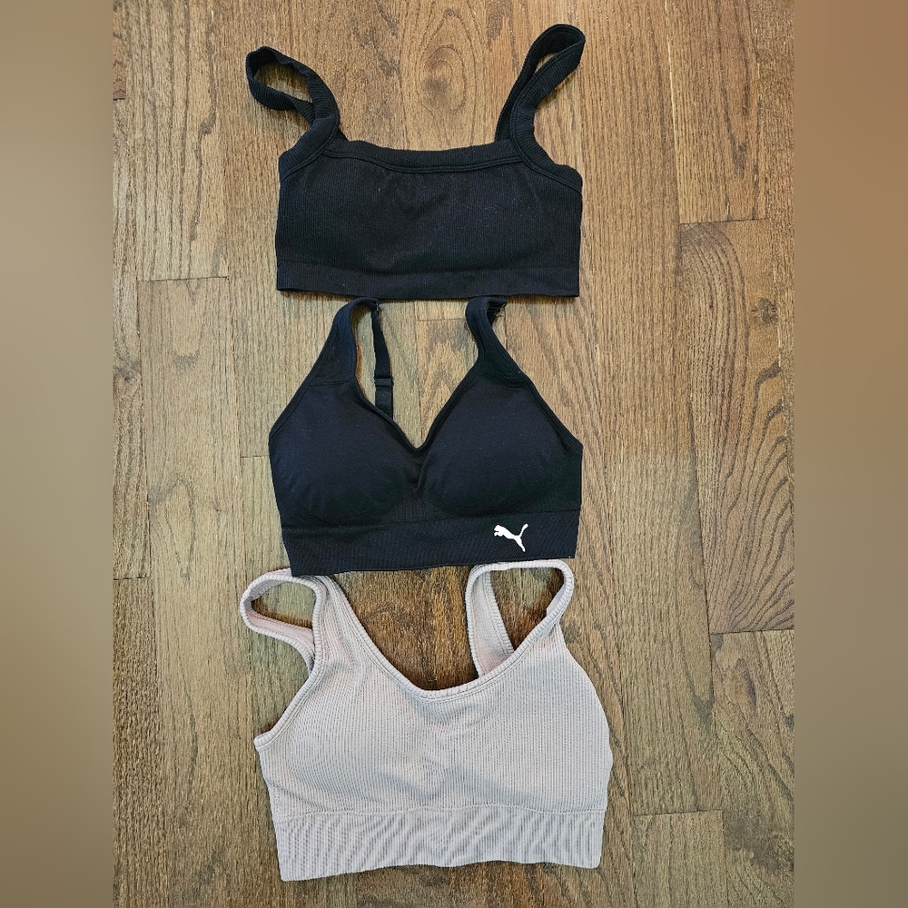Puma Black and Cream Sports Bras Small & Medium